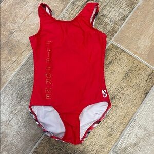 K-Bee Red Plaid Gymnastics Leotard Leo Size 9/10